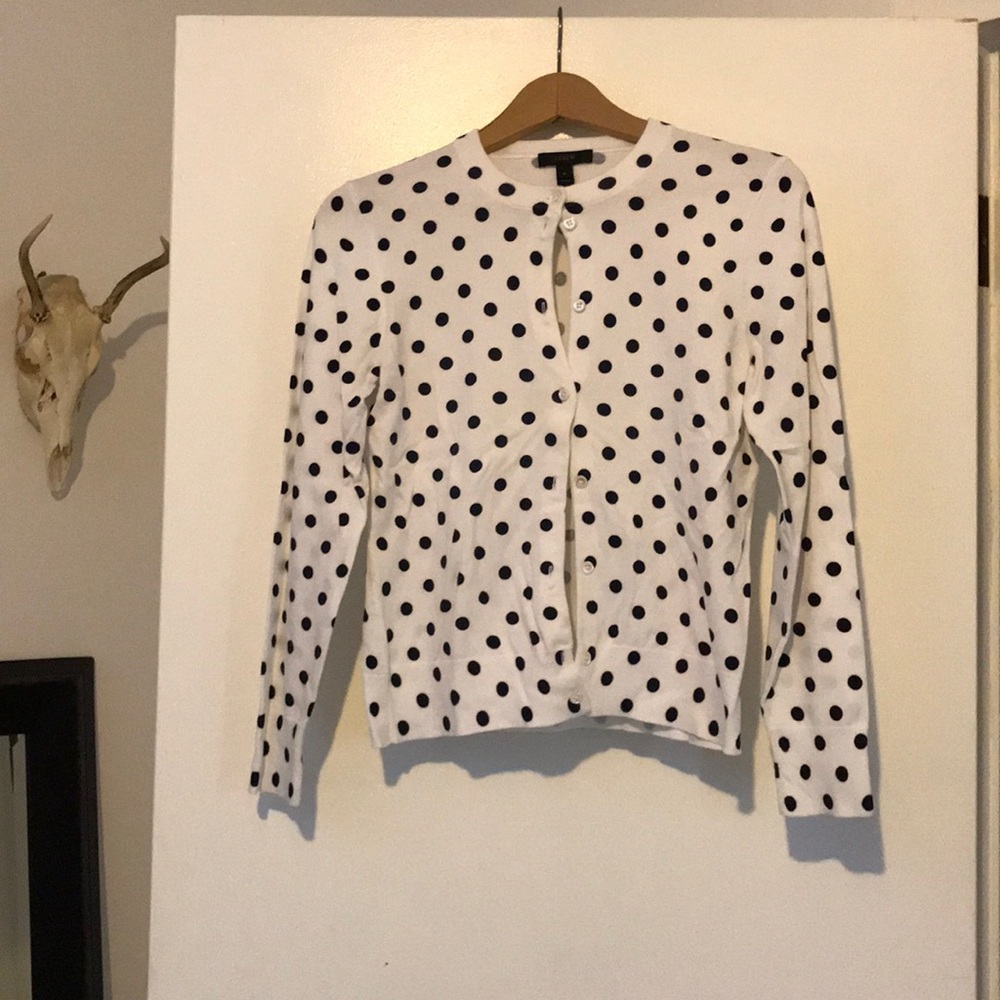 Women’s polka dot jcrew cardigan white and navy M